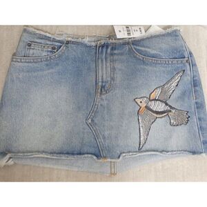 LF Carmar Skirt Bird Embroidery‎ Distressed Denim Blue Jean Mini Skirt Size 25